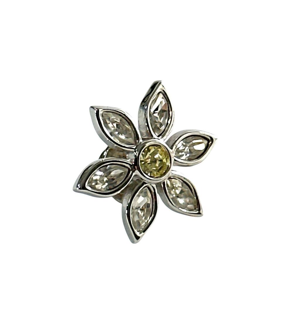 Swarovski Crystal Daisy Flower Tie Tack Lapel Pin Jonquil Yellow Center